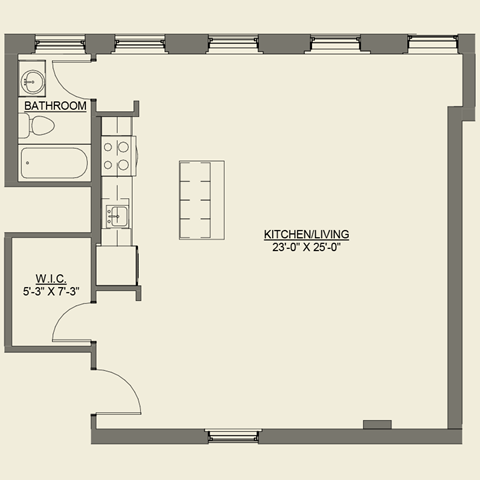 Floor plan for studio, 1 bath, 844 sqft