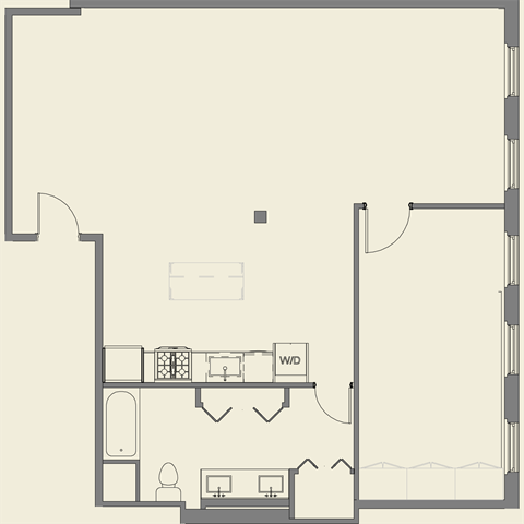 Floor plan for 1 bed, 1 bath, 1075 sqft