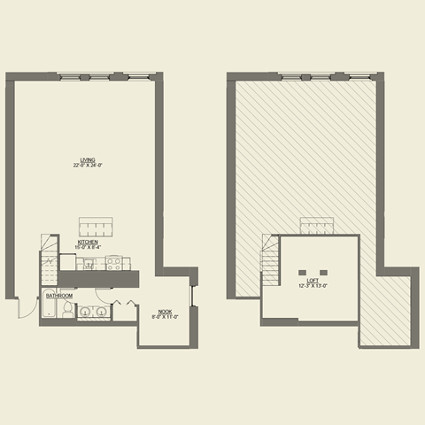 Floor plan for 1 bed, 1 bath, 1033 sqft