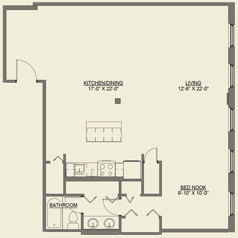 Floor plan for studio, 1 bath, 1050 sqft