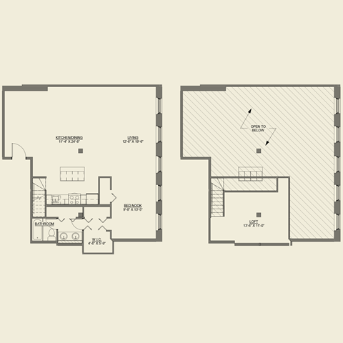 Floor plan for studio, 1 bath, 1100 sqft