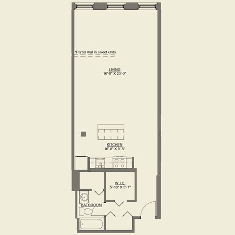 Floor plan for studio, 1 bath, 825 sqft