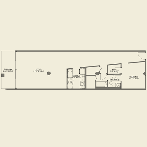 Floor plan for 1 bed, 1 bath, 918 sqft