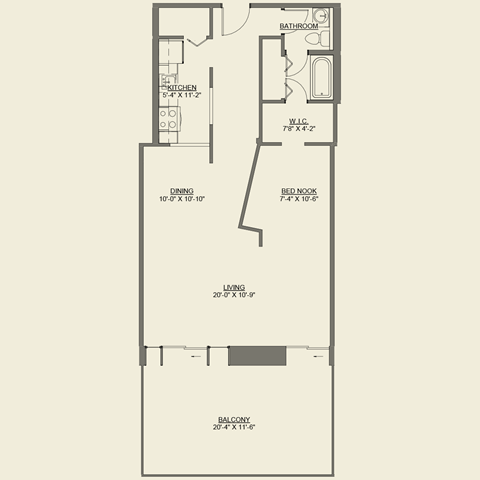 Floor plan for studio, 1 bath, 753 sqft
