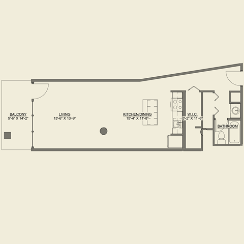 Floor plan for studio, 1 bath, 779 sqft