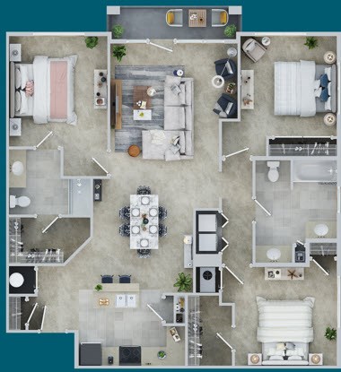 Floor plan for 3 beds, 2 baths, 1526 sqft