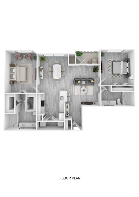Floor plan for 2 beds, 2 baths, 1144 sqft