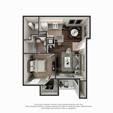 Floor plan for 1 bed, 1 bath, 802 sqft