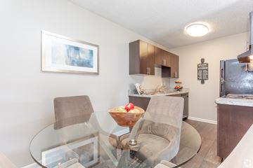 Wilmington apartment for rent - A modern kitchen with a glass table and chairs.
