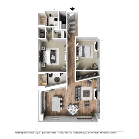 Floor plan for 2 beds, 2 baths, 1114 sqft