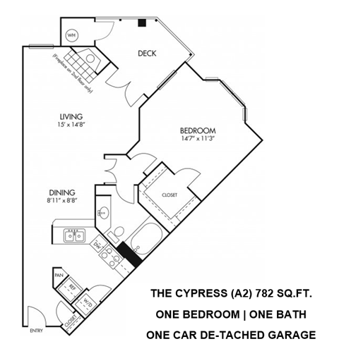 Floor plan for 1 bed, 1 bath, 786 sqft