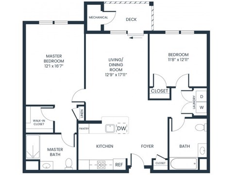 Floor plan for 2 beds, 2 baths, 1090 sqft