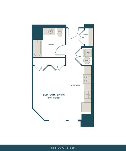 Floor plan for studio, 1 bath, 515 sqft