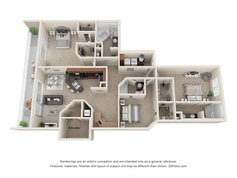 Floor plan for 3 beds, 3 baths, 1835 sqft