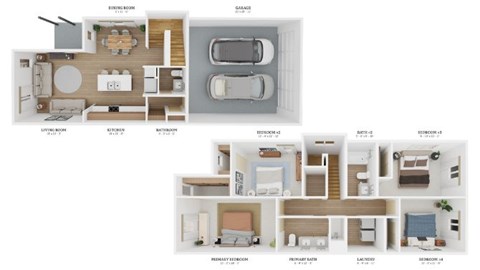 Floor plan for 4 beds, 2.5 baths, 1523 sqft