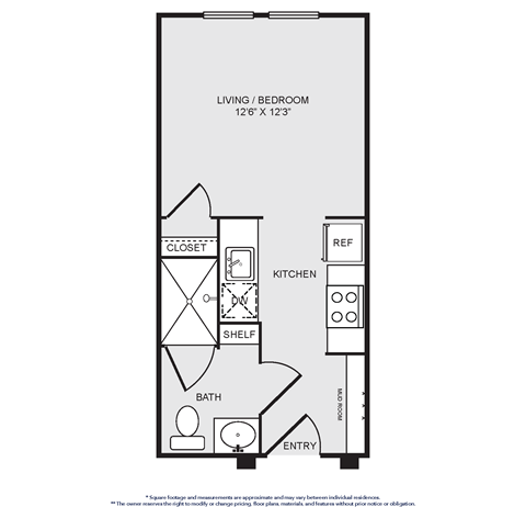 Floor plan for studio, 1 bath, 324 sqft