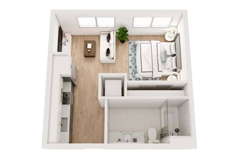 Floor plan for studio, 1 bath, 400 sqft