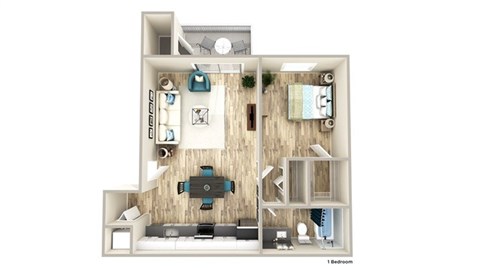 Floor plan for 1 bed, 1 bath, 860 sqft