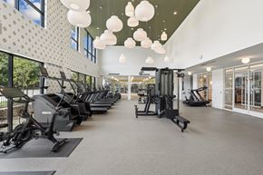 Lewisville apartment for rent - A gym with a row of treadmills and elliptical machines.