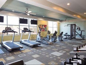 Dallas apartment for rent - A gym with treadmills, elliptical machines, and weights.