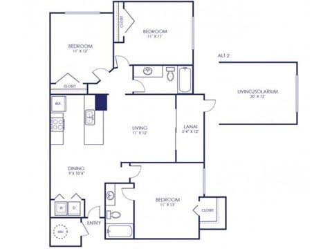 Floor plan for 3 beds, 2 baths, 1152 sqft