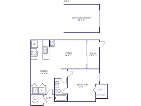Floor plan for 1 bed, 1 bath, 737 sqft