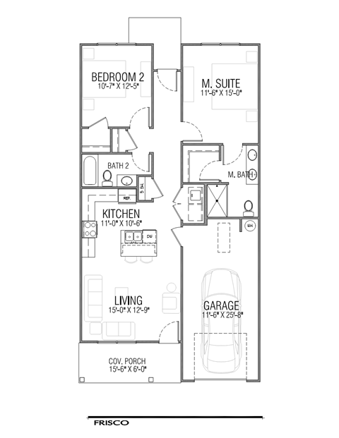 Floor plan for 2 beds, 2 baths, 1033 sqft