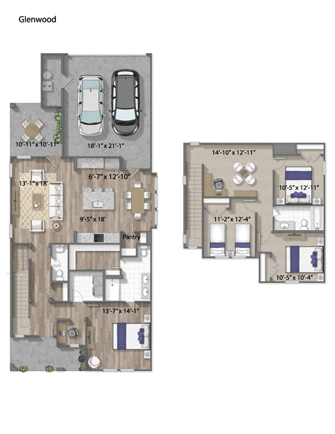 Floor plan for 4 beds, 2.5 baths, 1895 sqft