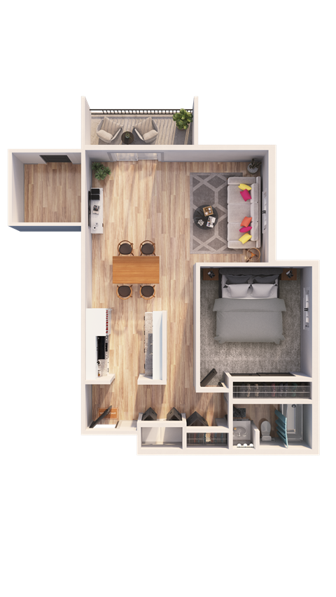 Floor plan for 1 bed, 1 bath, 785 sqft