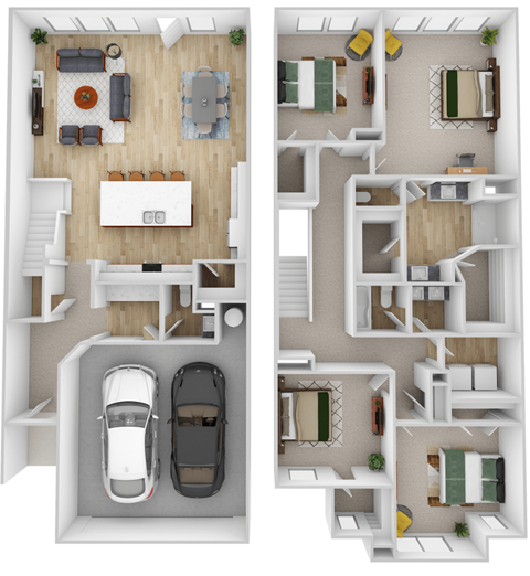 Floor plan for 4 beds, 2.5 baths, 2300 sqft