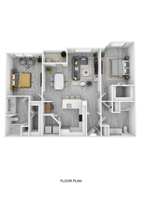 Floor plan for 2 beds, 2 baths, 1097 sqft