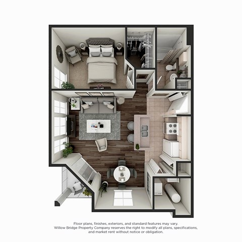 Floor plan for 1 bed, 1 bath, 790 sqft