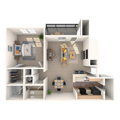 Floor plan for 1 bed, 1 bath, 722 sqft