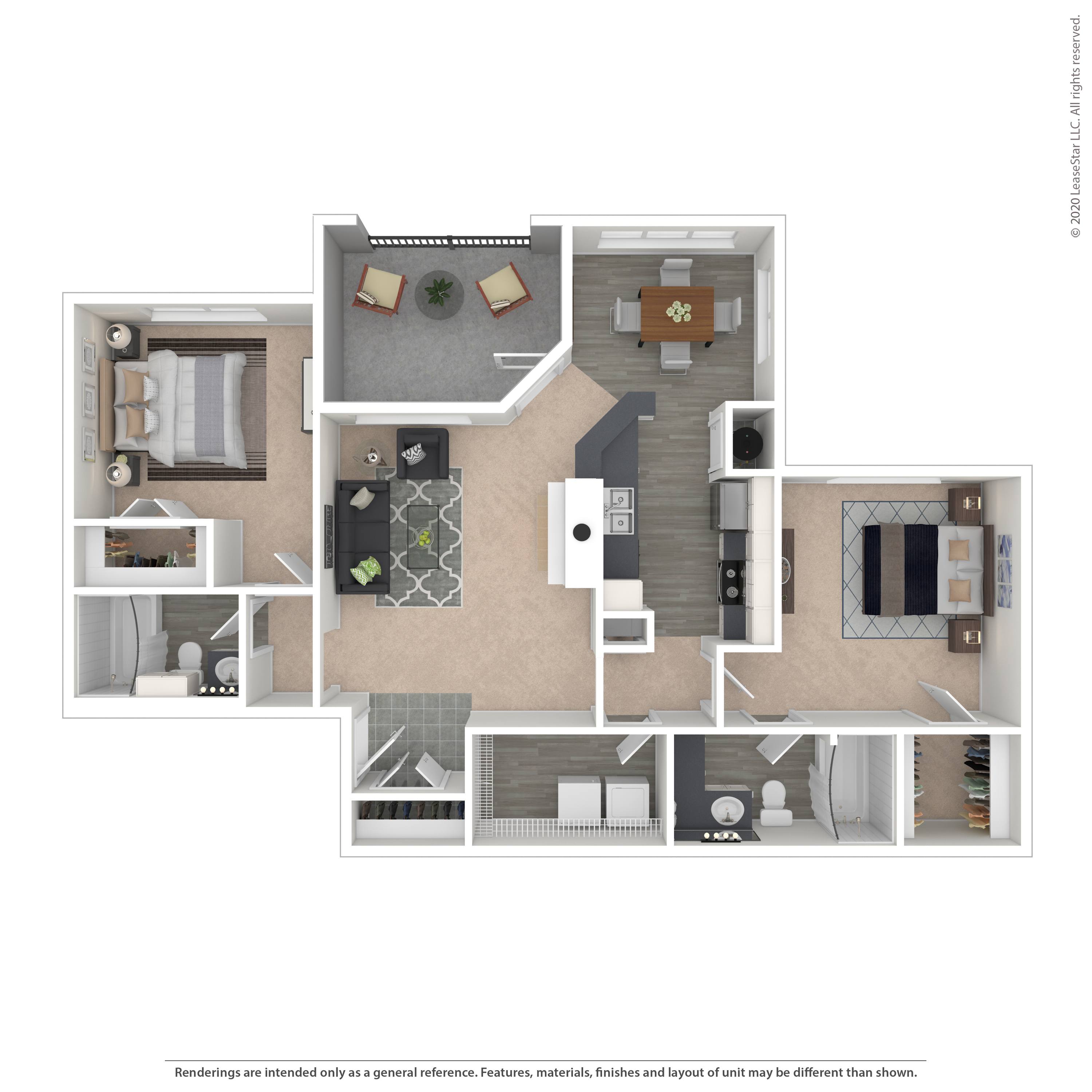 Floor plan for 2 beds, 2 baths, 1125 sqft