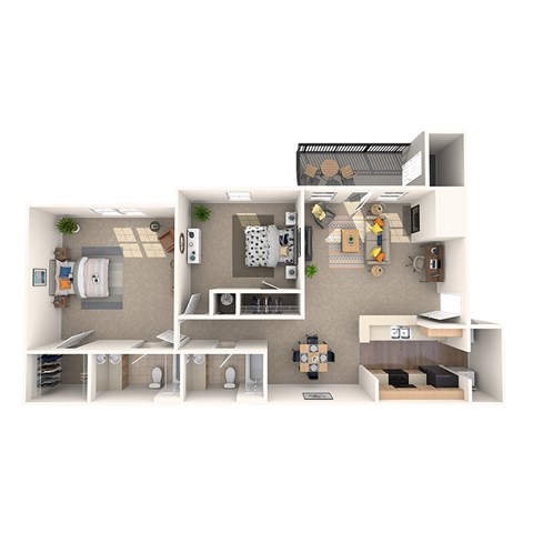 Floor plan for 2 beds, 2 baths, 972 sqft