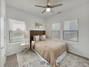San Marcos apartment for rent - a bedroom with a ceiling fan and three windows