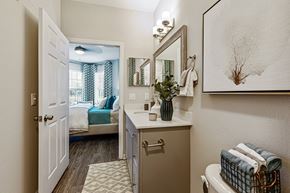 Tallahassee apartment for rent - bathroom with a large mirror and ample lighting