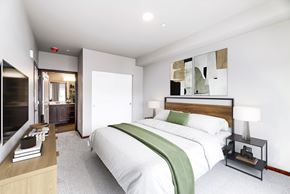 Arlington apartment for rent - A bedroom with a large bed and a TV.