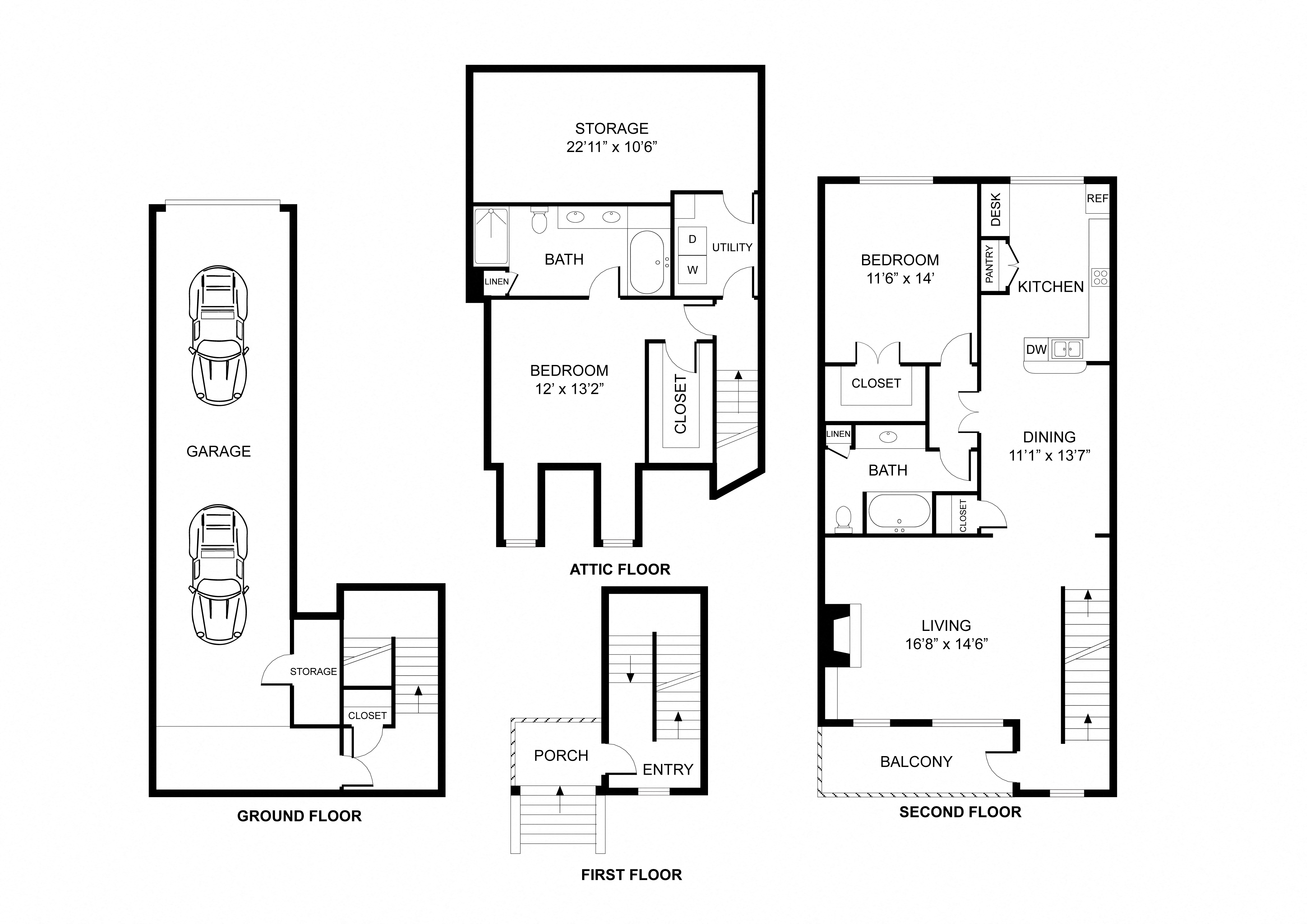 Floor plan for 2 beds, 2 baths, 1508 sqft