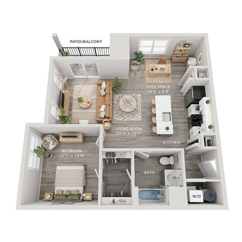 Floor plan for 1 bed, 1 bath, 948 sqft
