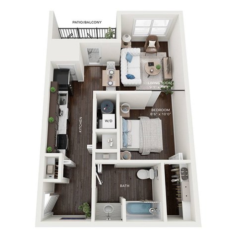 Floor plan for studio, 1 bath, 603 sqft