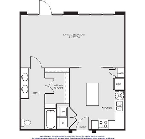 Floor plan for studio, 1 bath, 810 sqft