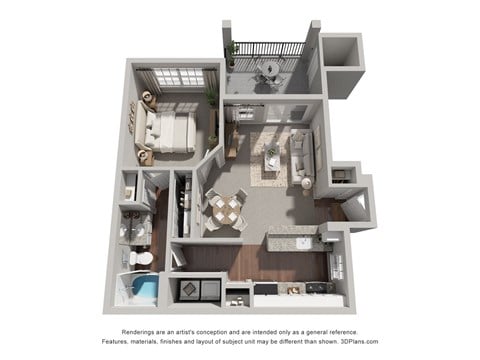 Floor plan for 1 bed, 1 bath, 676 sqft
