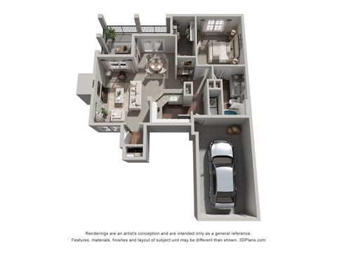 Floor plan for 1 bed, 1 bath, 836 sqft