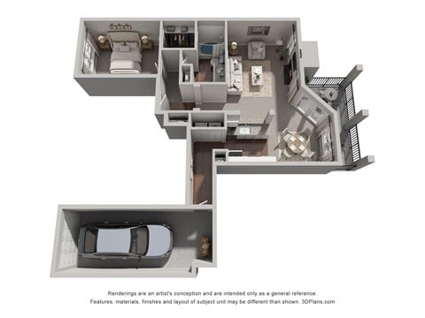 Floor plan for 1 bed, 1 bath, 860 sqft