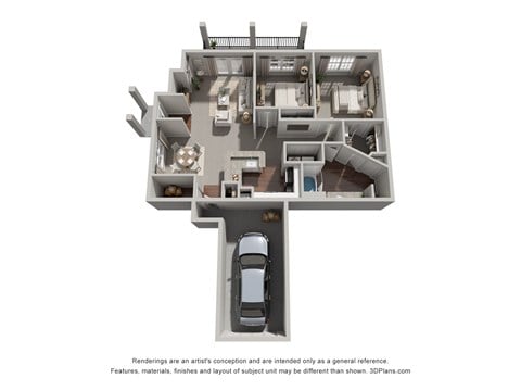 Floor plan for 2 beds, 1 bath, 979 sqft