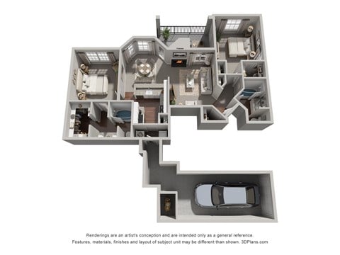 Floor plan for 2 beds, 2 baths, 1138 sqft