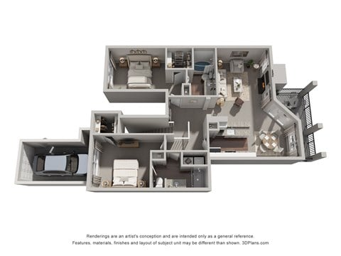 Floor plan for 2 beds, 2 baths, 1201 sqft