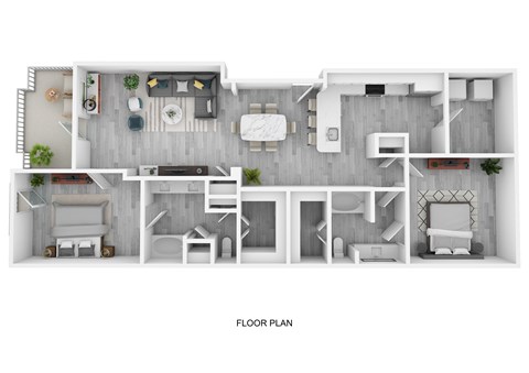 Floor plan for 2 beds, 2 baths, 1401 sqft