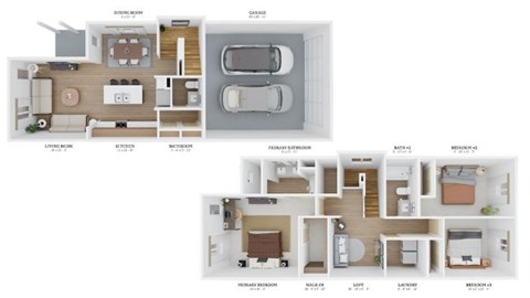 Floor plan for 3 beds, 2.5 baths, 1521 sqft